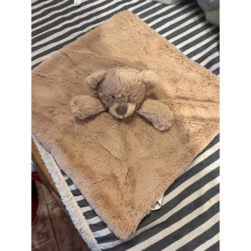 Kellytoy Teddy Bear Lovey Security Blanket Tan Brown Shaggy Faux Fur Plush Toy